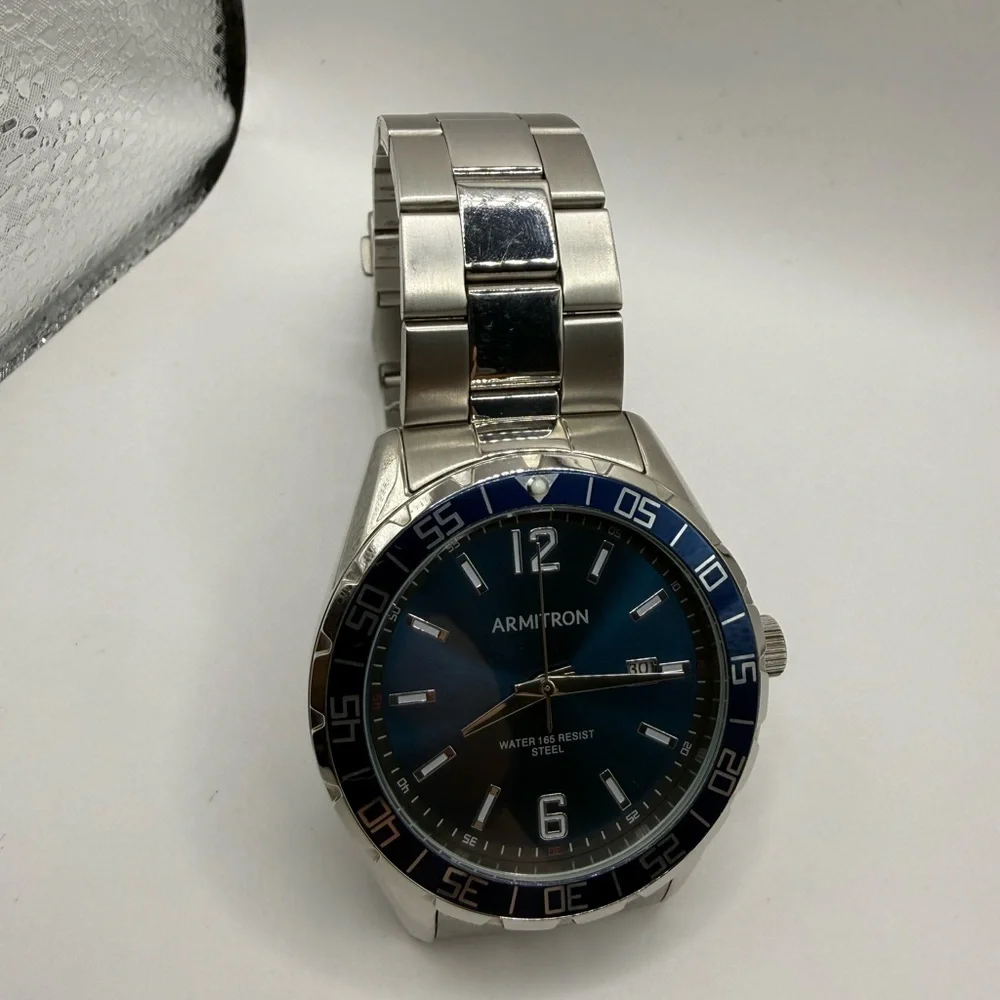 Armitron Blue Face/Bezel Stainless Steel Luminescent Quartz (New Battery)